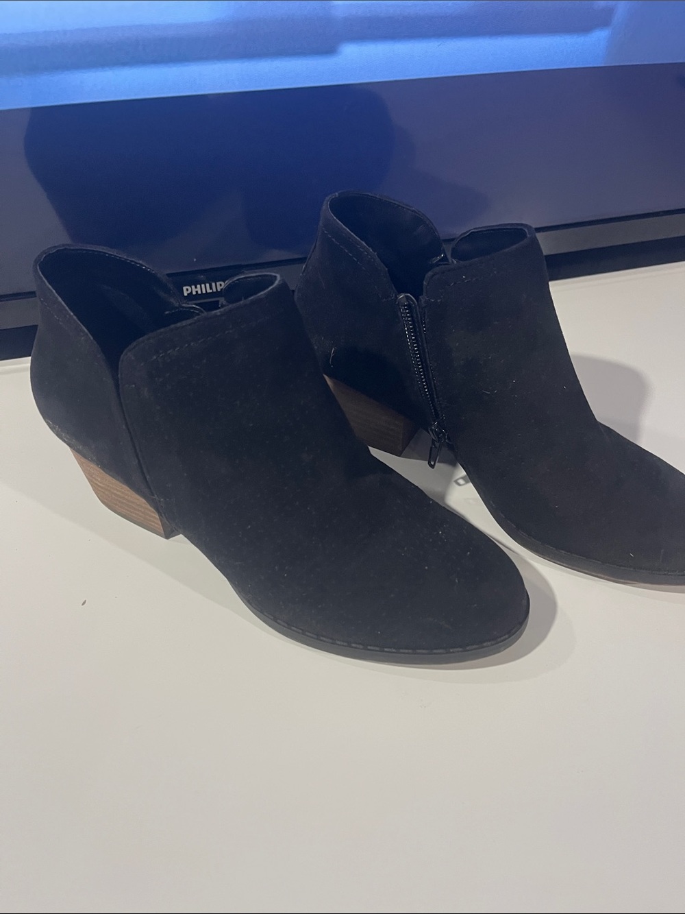 Life Stride Black Suede Ankle Booties with Stacked Heel